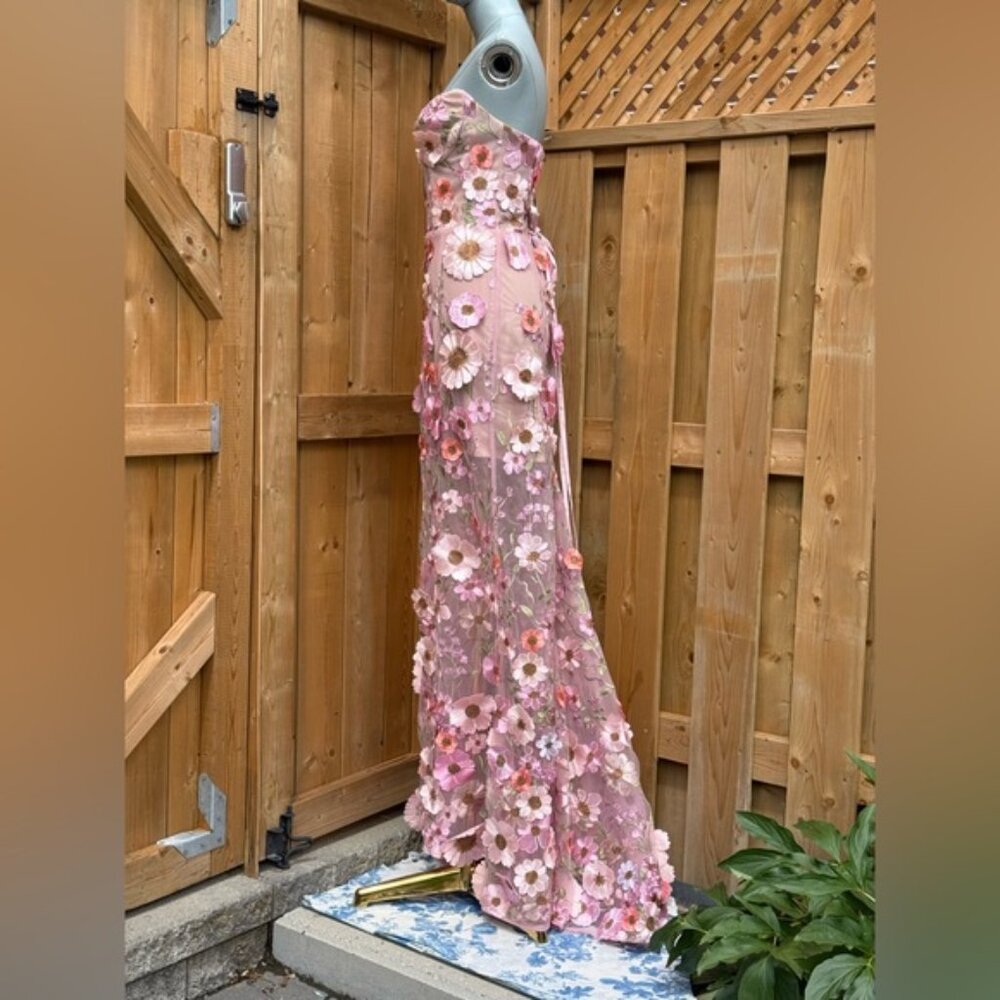 🆕 BRONX & BANCO 🧿 NWOT Jasmine Floral-Appliqued Gown, Pastel Pink Sz M US 6 - Picture 8 of 16